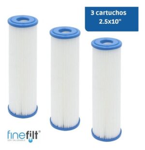Finefilt - Cartucho Filtro Agua Plisado Lavable 2.5x10  Paquete 3 Pzas