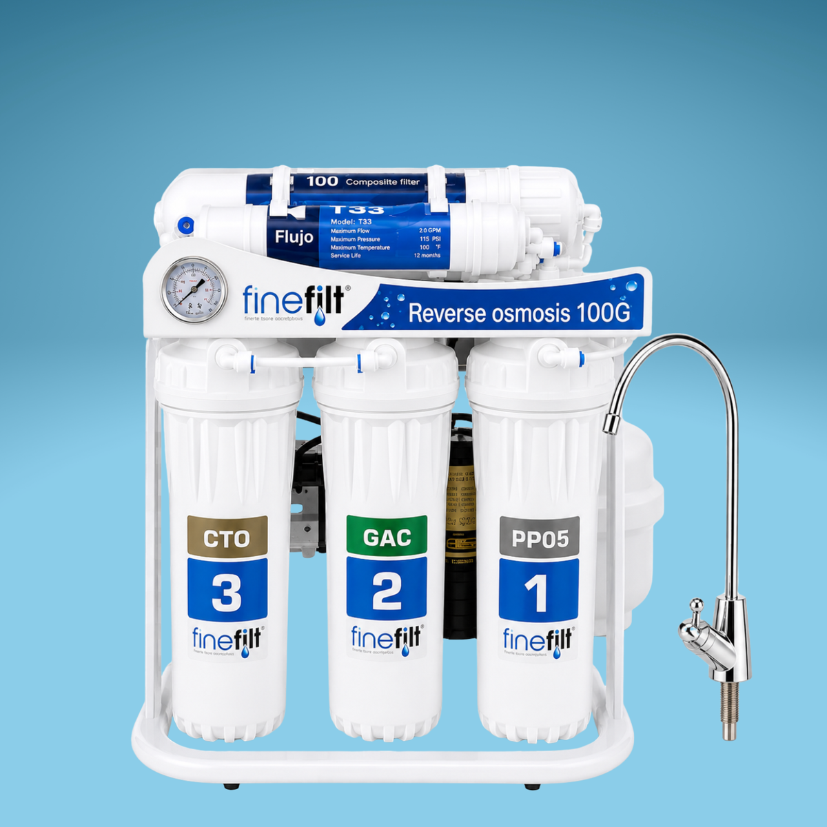 Finefilt - Filtro De Agua Osmosis Inversa Hogar Premium 100gpd Color Azul