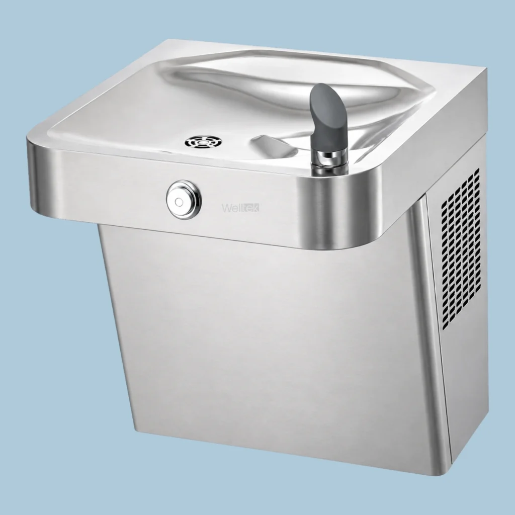 Bebedero de pared con botón mecánico, enfriamiento y filtración Welltek WT-WDF-30M