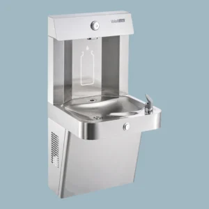 Bebedero de pared con llenador de botellas, botón mecánico, enfriamiento y filtración Welltek WT-WFSDF-30AMM