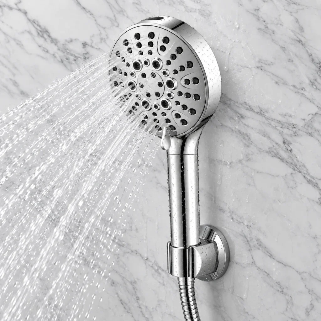 Ducha filtrante Finefilt SHF31 instalada y expulsando agua