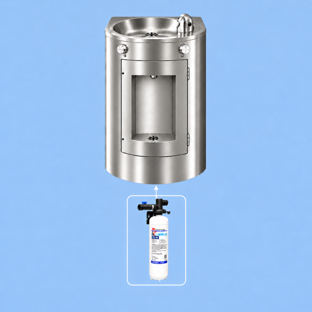 Bebedero de agua para escuelas de muro Welltek con filtro 3M